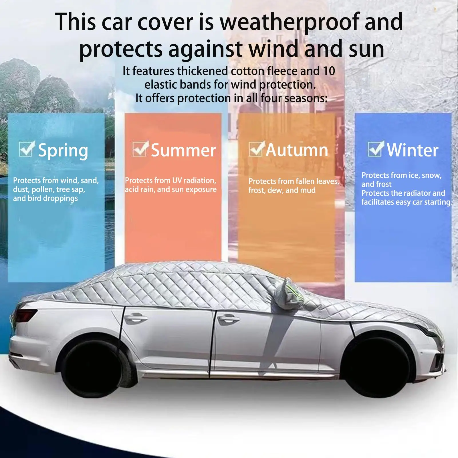 Car Cover Waterproof All Weather Outdoor Windshield Snow Sunshade Car Snow Cover For Sun UV Rain Sedan Vehicle Auto Outdoor Roof