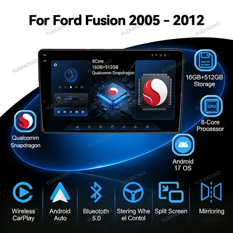 Android 17 Car Radio For Ford Fusion 1 2005 - 2012 Qualcomm GPS NAVI BT QLED Multimedia Stereo Video Player 2DIN 4G LTE 5G WIFI
