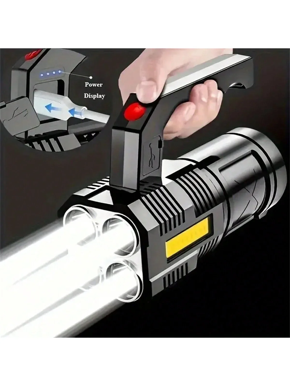 

USB Rechargeable Handheld LED Flashlight | Strong Light, Two Light Sources, Ultra-Bright Long-Distance | 4 Modes, Large Searchli