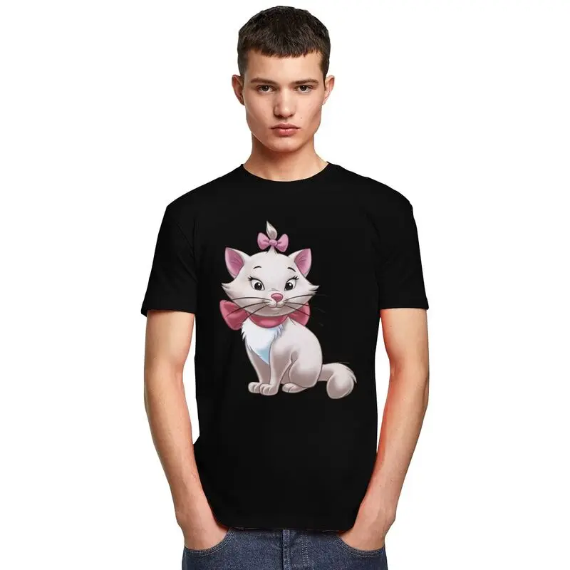 Male Marie Kitten Cartoon T Shirt Short Sleeve Cotton Tshirts Cool T-shirt Leisure Tees Loose Fit Clothing