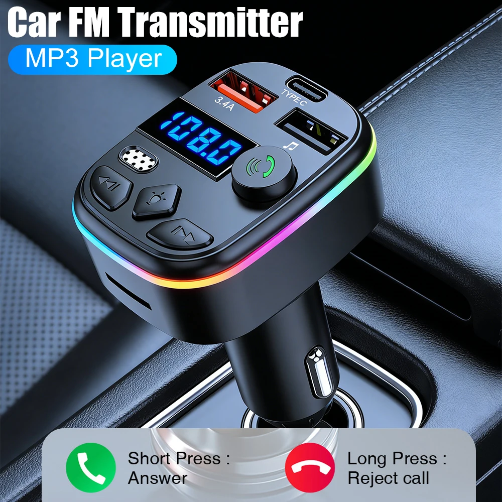 Car FM Transmitter Cell Phone Charger Bluetooth-Compatible 5.3 Support TF Card U Disk Auto Radio FM Modulator MP3 Player Adapter
