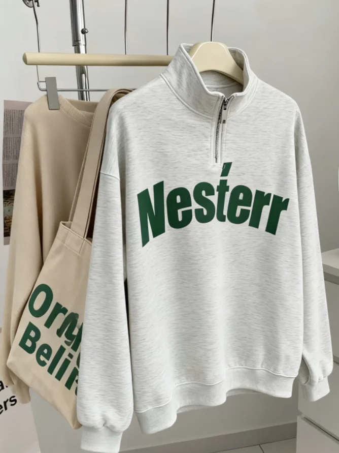 

plus Size 300 Pounds American Style Hoodie Women's Autumn Winter Fleece Lined Long Sleeve Letter Print Casual Top Thick