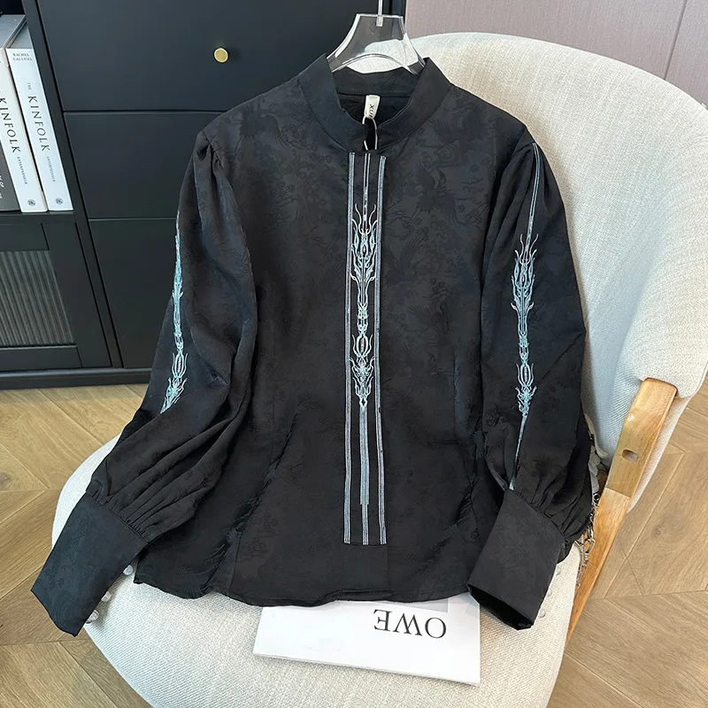 

Standing Collar Blouse Ancient Hanfu Clothes Black Long Sleeve Tops Traditional Hanfu Dance Costume Vintage Cosplay Costume