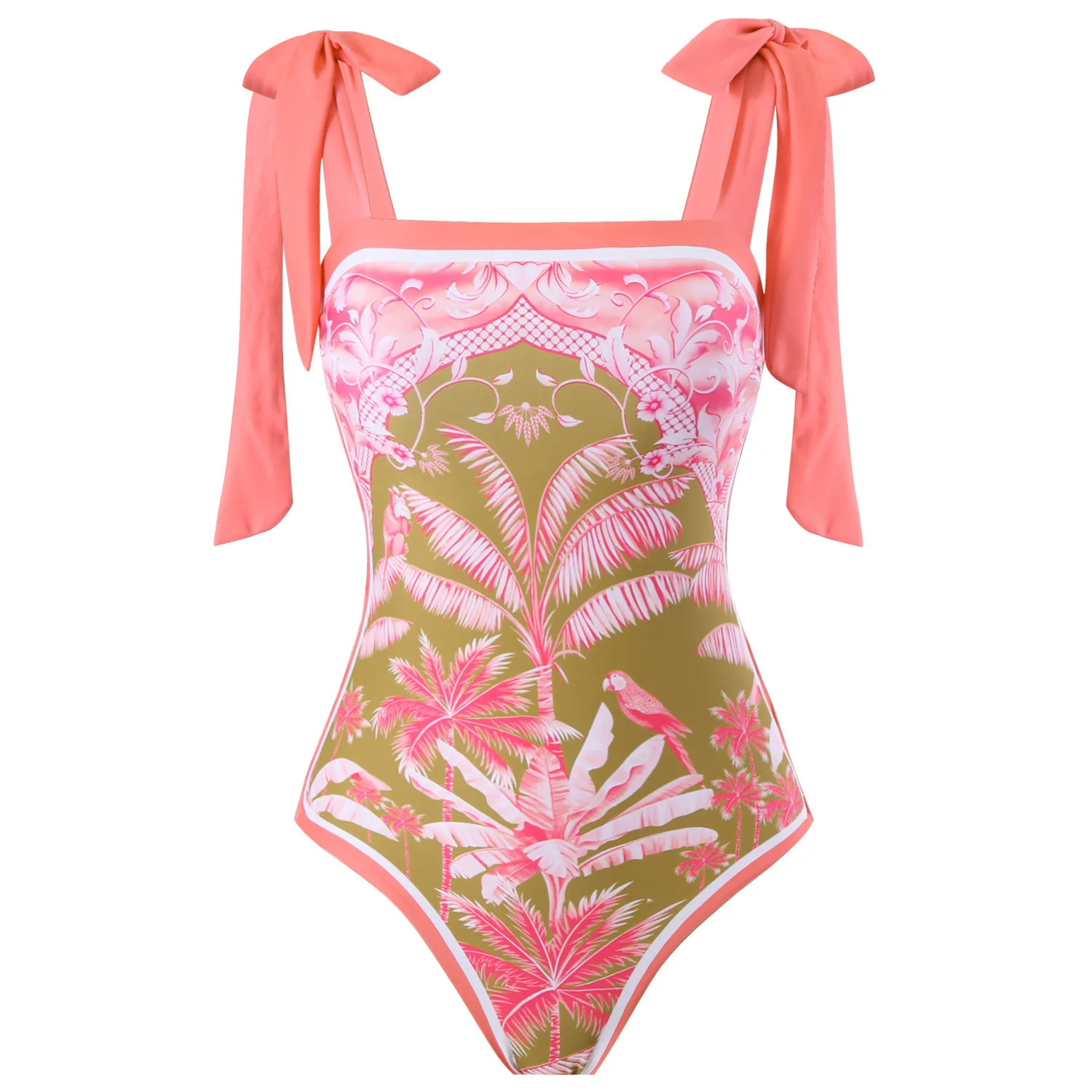 Traje de baño de una pieza para mujer, conjunto de Bikini estampado, falda de playa, traje de baño de poliéster, vestido Maxi