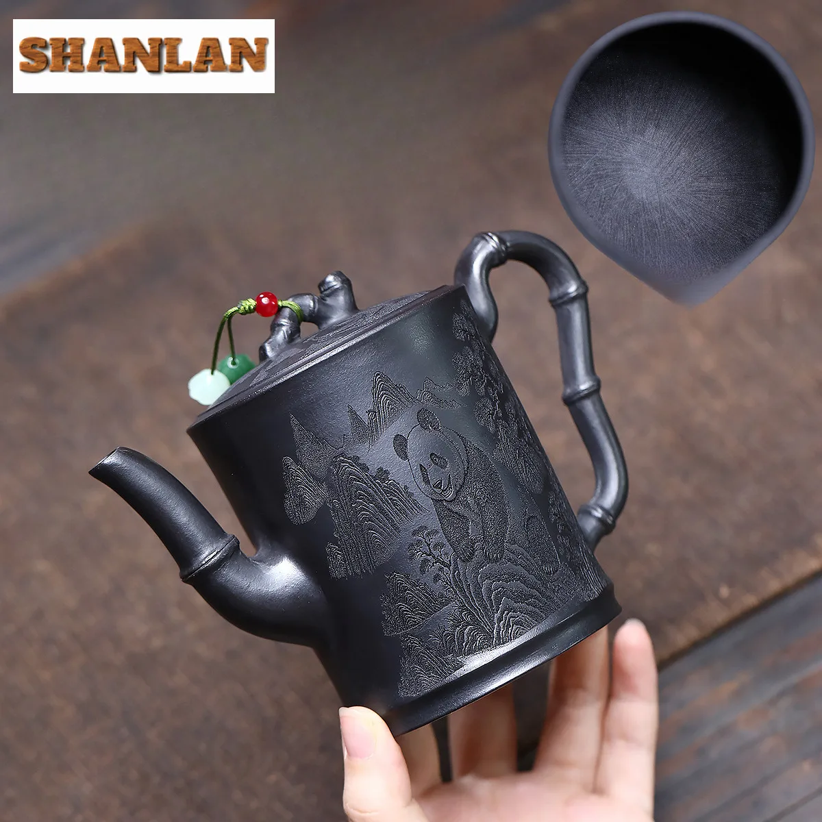 

320ml Creative Yixing Purple Clay Teapots Handmade Panda Bamboo Pot Raw Ore Stone Yellow Mud Kettle Chinese Zisha Teaset Teaware