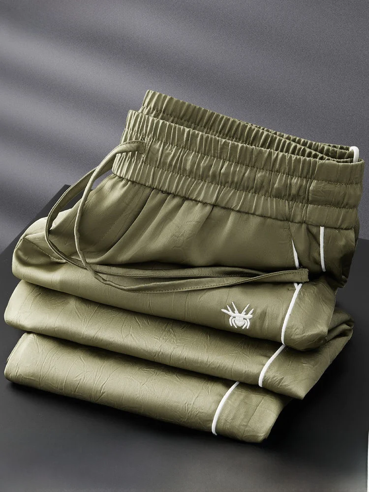 

Silk Smooth Ice Silk Acetate Sports Sweatpants Men's Faionable Wide Leg Casual Long Pants Breathable Summer Leisure Trousers