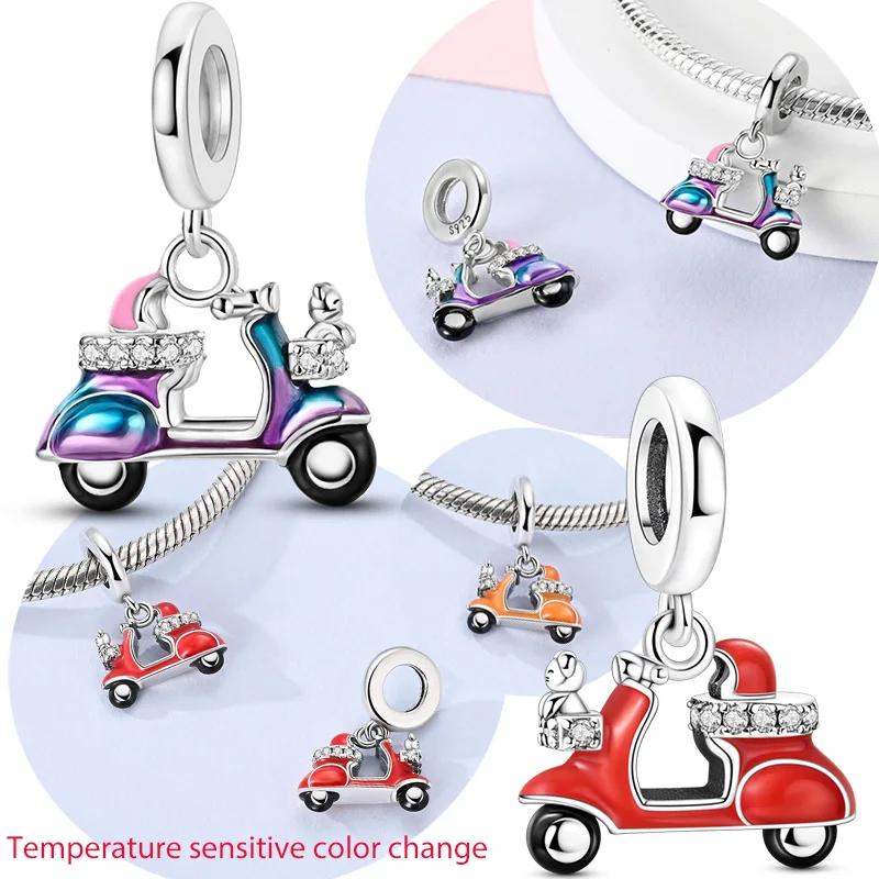 

Original 925 Sterling Silver Charm Red Electric Two-wheeled Vehicle Pendant Fit Original Bracelet Necklace For Women DIY Gift