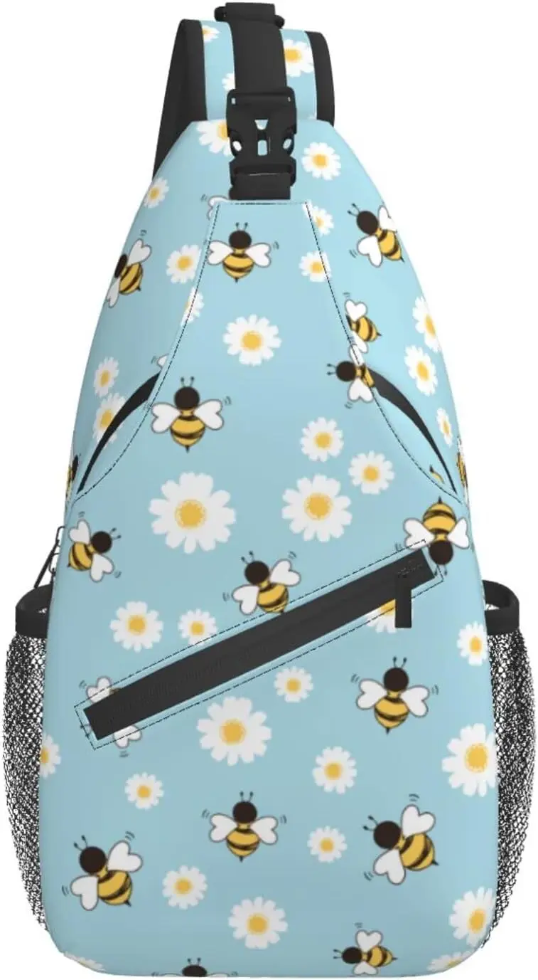 Abejas Flor Sling Bag Bandolera Viaje Senderismo Pecho Mochila Hombro Daypack para Mujeres Hombres Talla única
