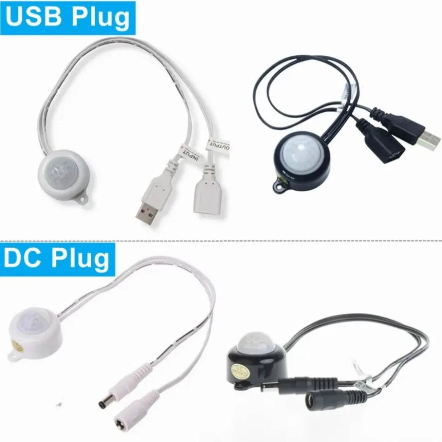 Interruptor de tomada usb dc para faixa de luz led dc 5v 12v 24v ajustável pir infravermelho sensor de movimento humano lâmpada noturna interruptor inteligente