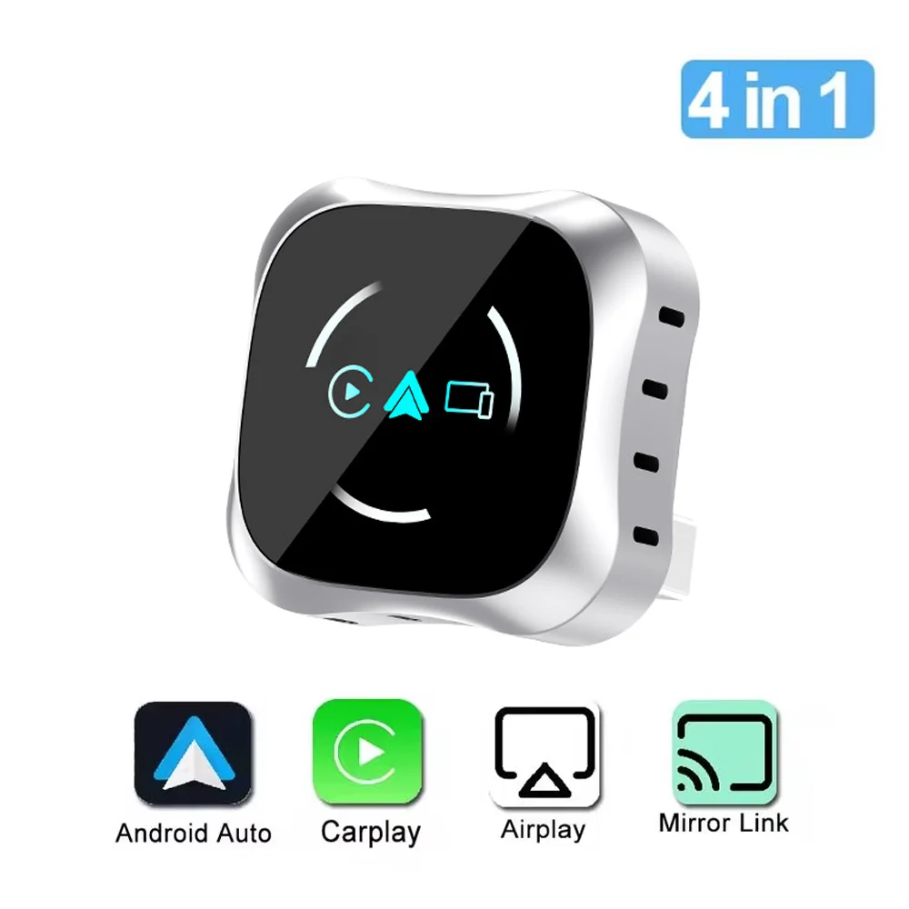 2026 Wireless Carplay Adapter 4in1 Android Auto Connect Airplay Mirror Link Screen USB Plug Play for Apple and Android CarPlay