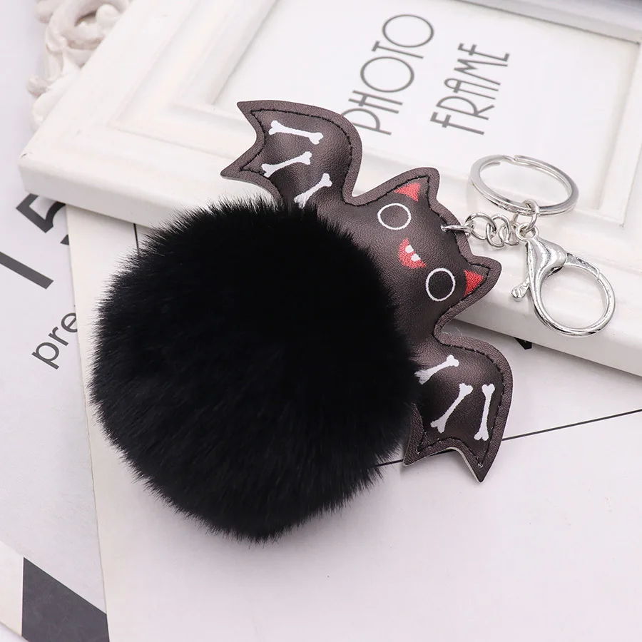 60pcs Wholesale Halloween Black Bat Fur Ball Plush Bag Pendant Goth Key Chain,Deposit First to Get Discount much,Pta323