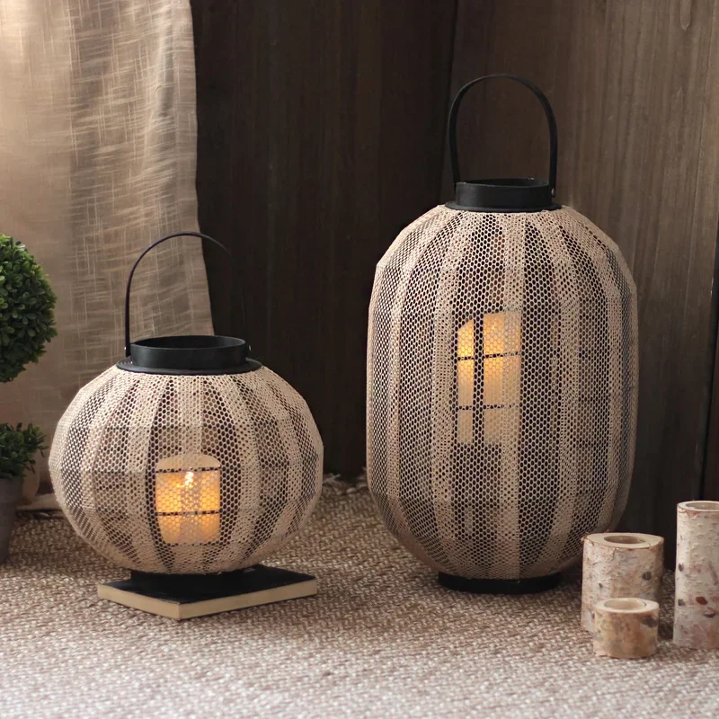 

Retro rattan gale lamp floor-to-ceiling candlestick portable lantern hotel model room garden homestay soft decoration Nordic