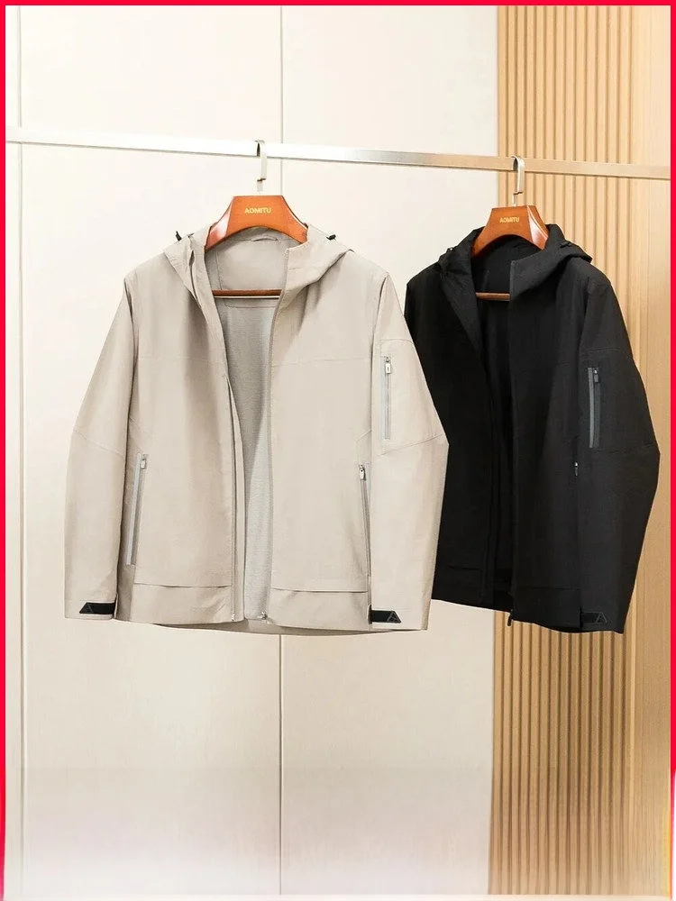

Warm Lightweight Tee-Proof Hooded Outdoor Jaet for Men Casual Autumn Winter Busin Commuting Coat Polyester Fabric Zipper