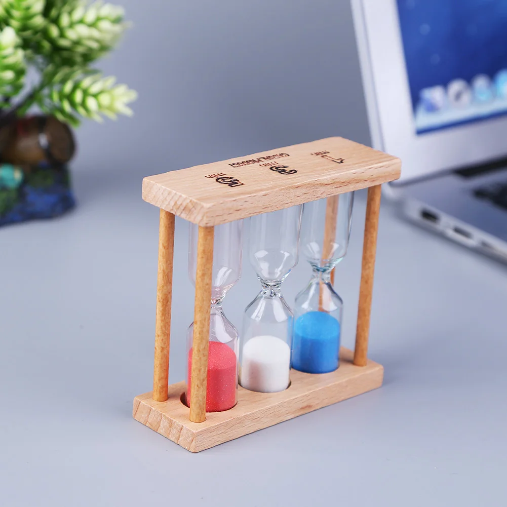 1/3/5 Minutes Wood Frame Hourglass Sandglass Sand Clock Timer for Children Brush Teeth Home Table Decor Birthday Random Color