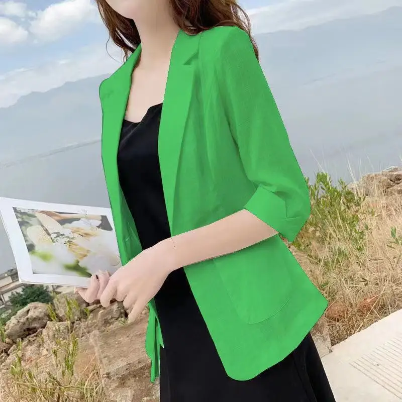 Fashion Solid Color Spliced Pockets All-match Blazers Women\'s Clothing 2024 Summer New Oversized Casual Tops Office Lady Blazer