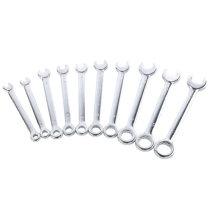 45# Steel 10 Pcs Mini Combination Spanner Set Double End Ratchet Open End Wrench 4 11mm Metric Imperial Portable Mini Tools