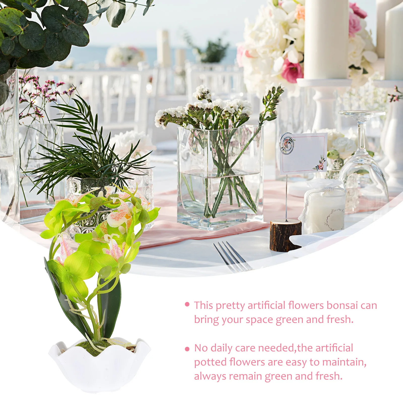 

Fake Flower Bonsai with Realistic Phalaenopsis in Pot No Maintenance Needed Year Round Decor for Home Office Desktop Wedding