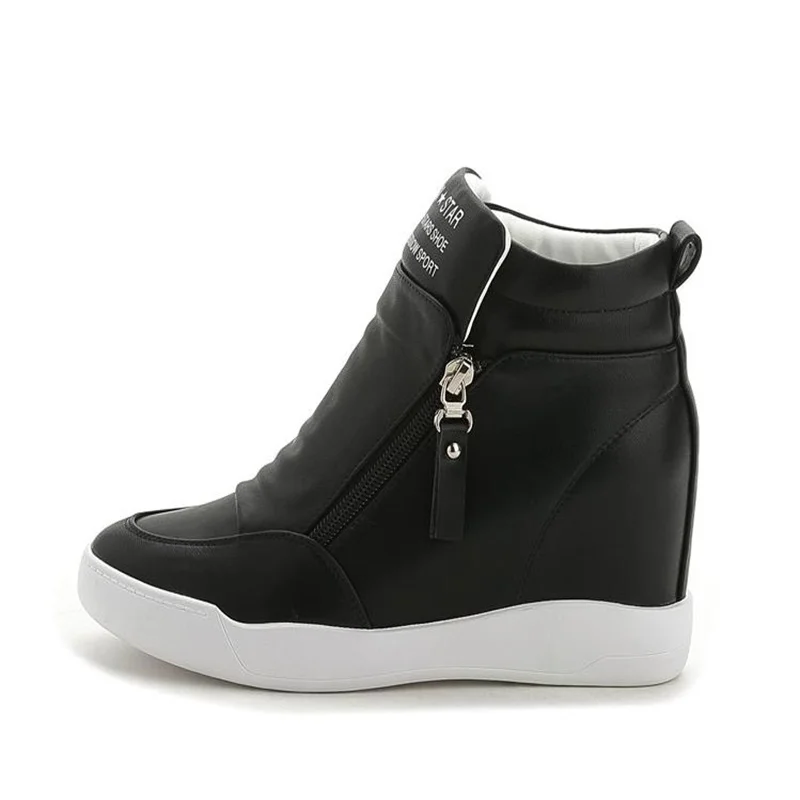 7cm Women Spring New Brand Skateboarding Shoes Slip-On Outdoor Walking Shoes Jogging Sneakers White Black Short Boots 34-40