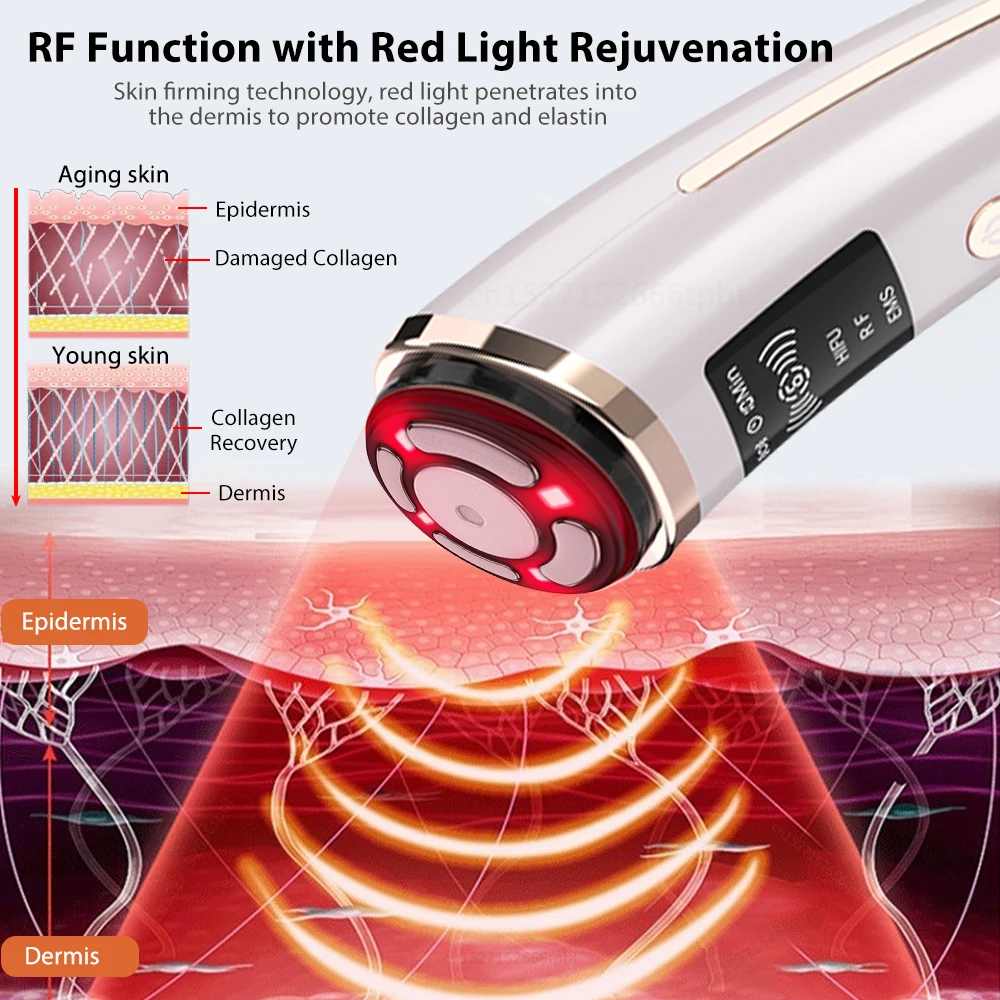 Ultrasound High Frequency Face Skin Lifting Rejuvenation Red/Blue Light Theory EMS Firming Facial Tightening Massager Device