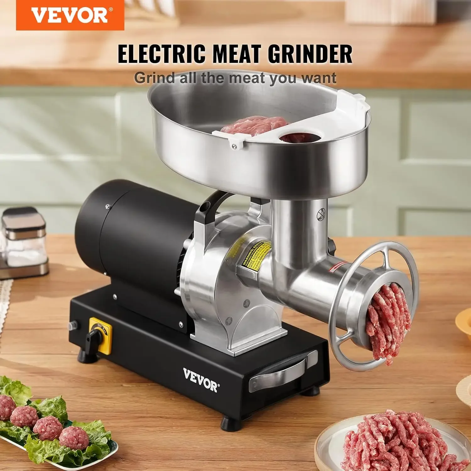 Electric Meat Grinder, 992 Lb/H Capacity, 1100W (4600W MAX) Industrial Meat Mincer w/ 2 Blade, 3 Grinding Plates, Sausage