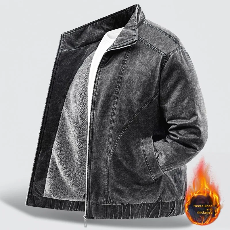 New style denim jacket for men fleece-lined American retro workwear casual casual high-quality shirt jacket coat