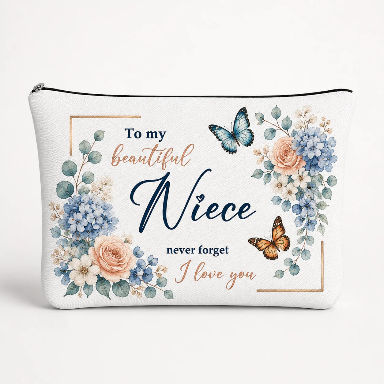 Personalized Custom Name text Floral Butterfly Print Makeup Bag Cosmetic Bag Inspirational Gift Zipper Pouch Travel Storage Bag