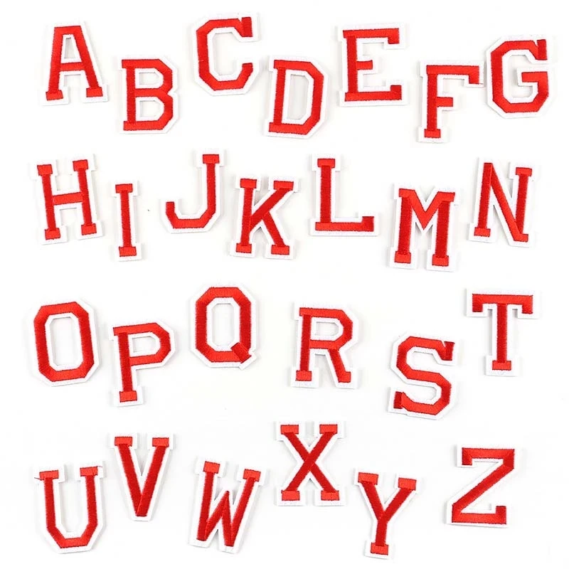 A-Z Red Alphabet Letters Embroidery Applique Badges Iron On Patch,Letter Fusible Stickers Clothing Thermoadhesive Patches