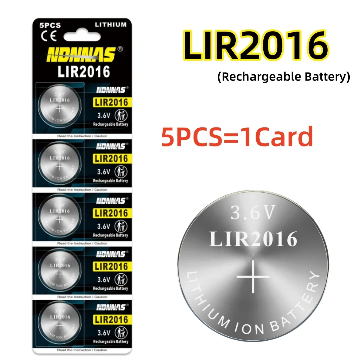5-60pcs LIR2016 rechargeable battery 3.6V lithium-ion replaces CR2016 for car remote control key anti-theft device