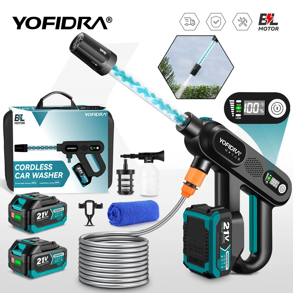 YOFIDRA 5IN1 220Bar Bürstenloser elektrischer Hochdruck-Autowaschpistole Wasserspritzpistole Waschwerkzeug für Makita Akku
