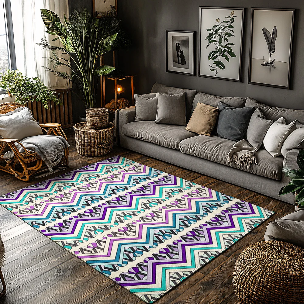 

Уникальный фиолетовый бирюзовый коврик с геометрическим рисунком, моющийся нескользящий напольный коврик, декор для гостиной, домашний акцентный ковер, современный стильный дизайн