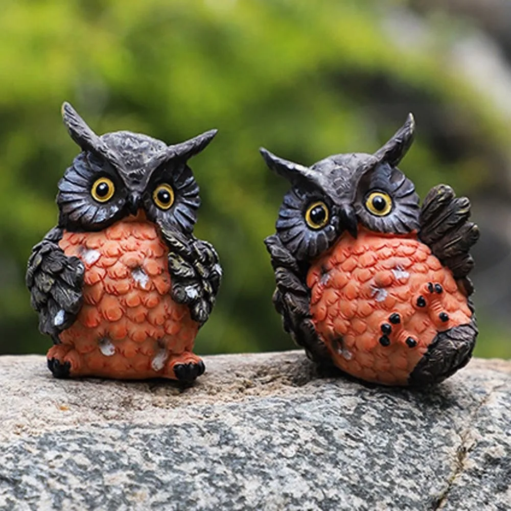 

3pcs Funny Mini Cute Owls Figurines DIY Resin Crafts Owls Statue Waterproof Lifelike Animal Figurines Micro Landscape Ornaments