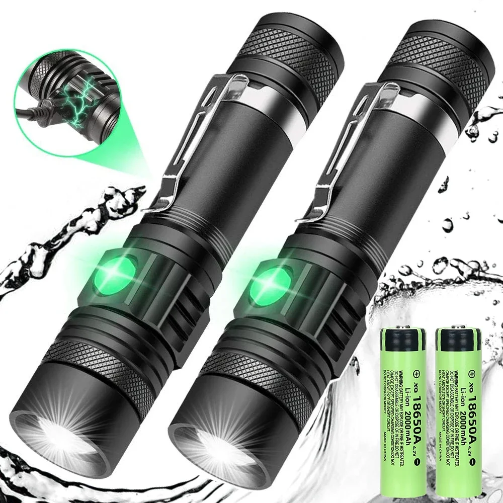 Outdoor Tactical Zoom Camping Waterproof Flash Light Aluminum Alloy Portable Torch Powerful LED Flashlight USB ReChargeable