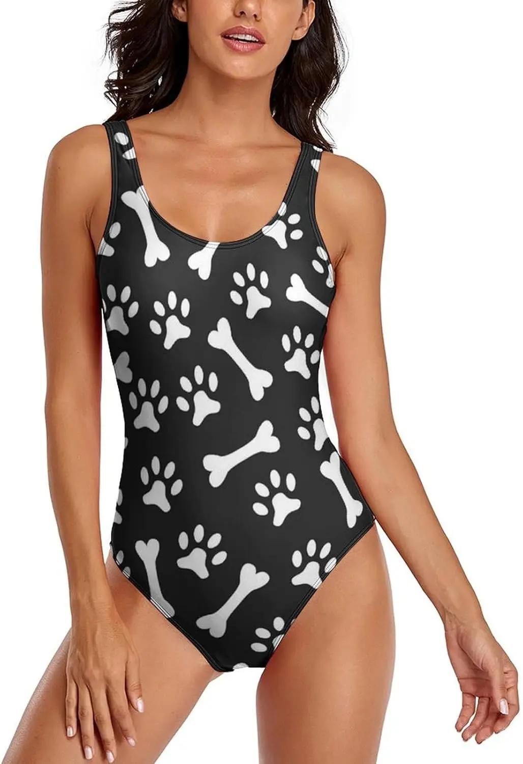 

Luxy Trio Dogs Bone and Paws Women's One Piece Swimsuits Athletic Training Swimwear Bathing Suits