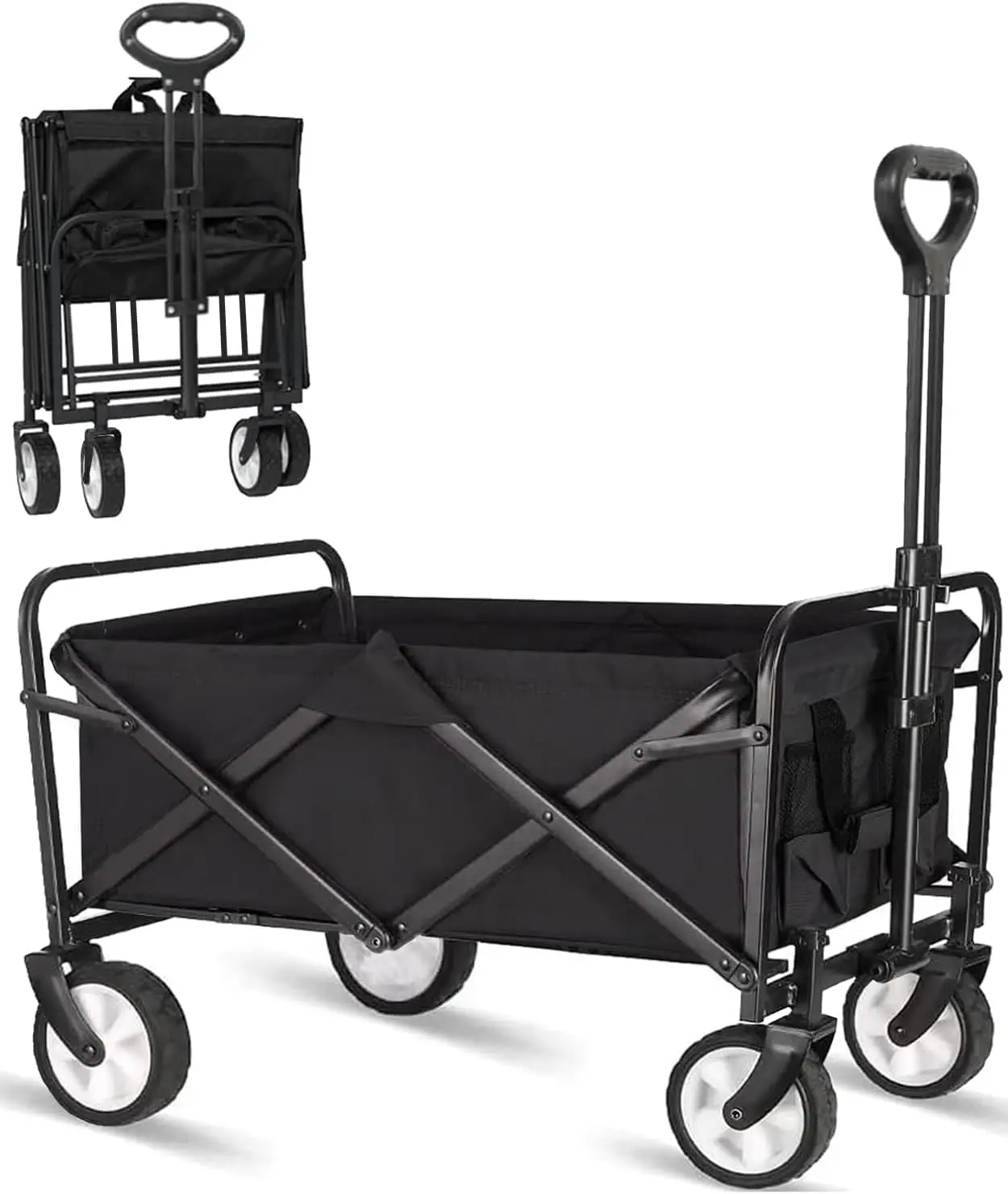 

Collapsible Folding Outdoor Utility Wagon, Beach Wagon Cart w/ All Terrain Wheels & Drink Holders, Sports Wagon for Camping,