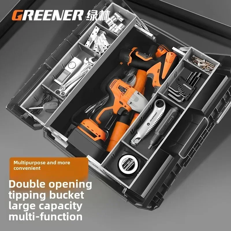 Green Forest Large Three-Layer Foldable Toolbox Multi-function Handheld Maintenance Art Storage Box Electrician A