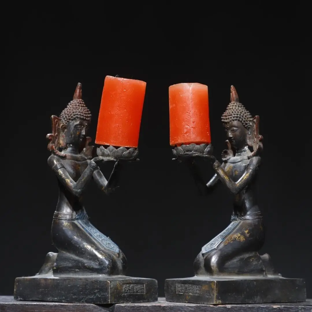 Old Collection Treasures Copper Extension Gold [Tibetan Legend] A pair of high 26 cm long 14 cm thick 10 total weight 3.6 kg =