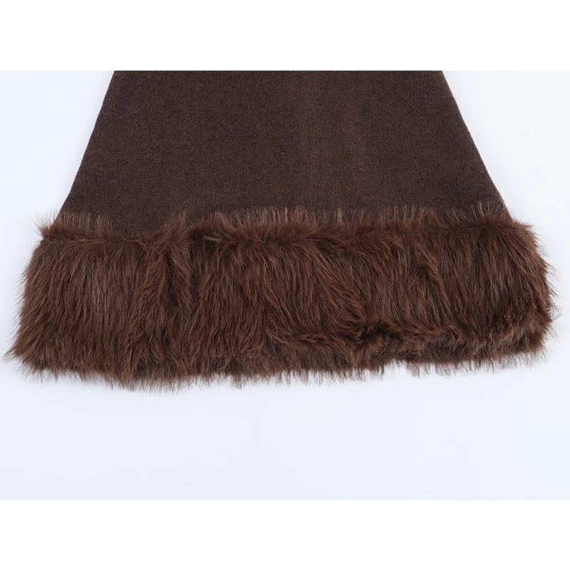 Nuevas mujeres Otoño Invierno piel sintética vestido de punto cuello redondo manga corta A-line Mini Vestidos femeninos