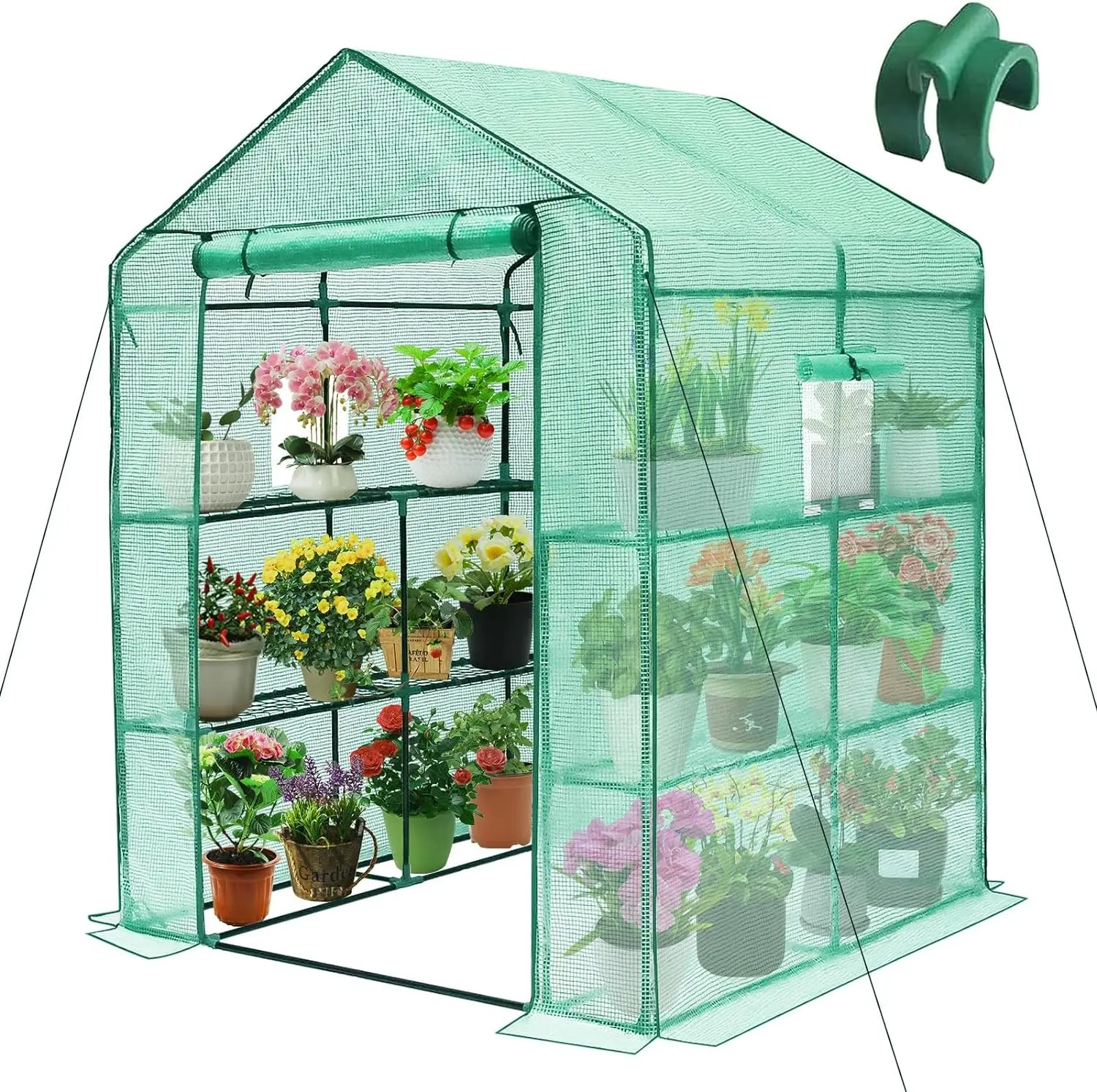 

Greenhouse,Outdoors, Durable Green House Kit with Window,3 Tiers 8 Shelves, Heavy Duty Walk in Green Houses for Backyard Outside