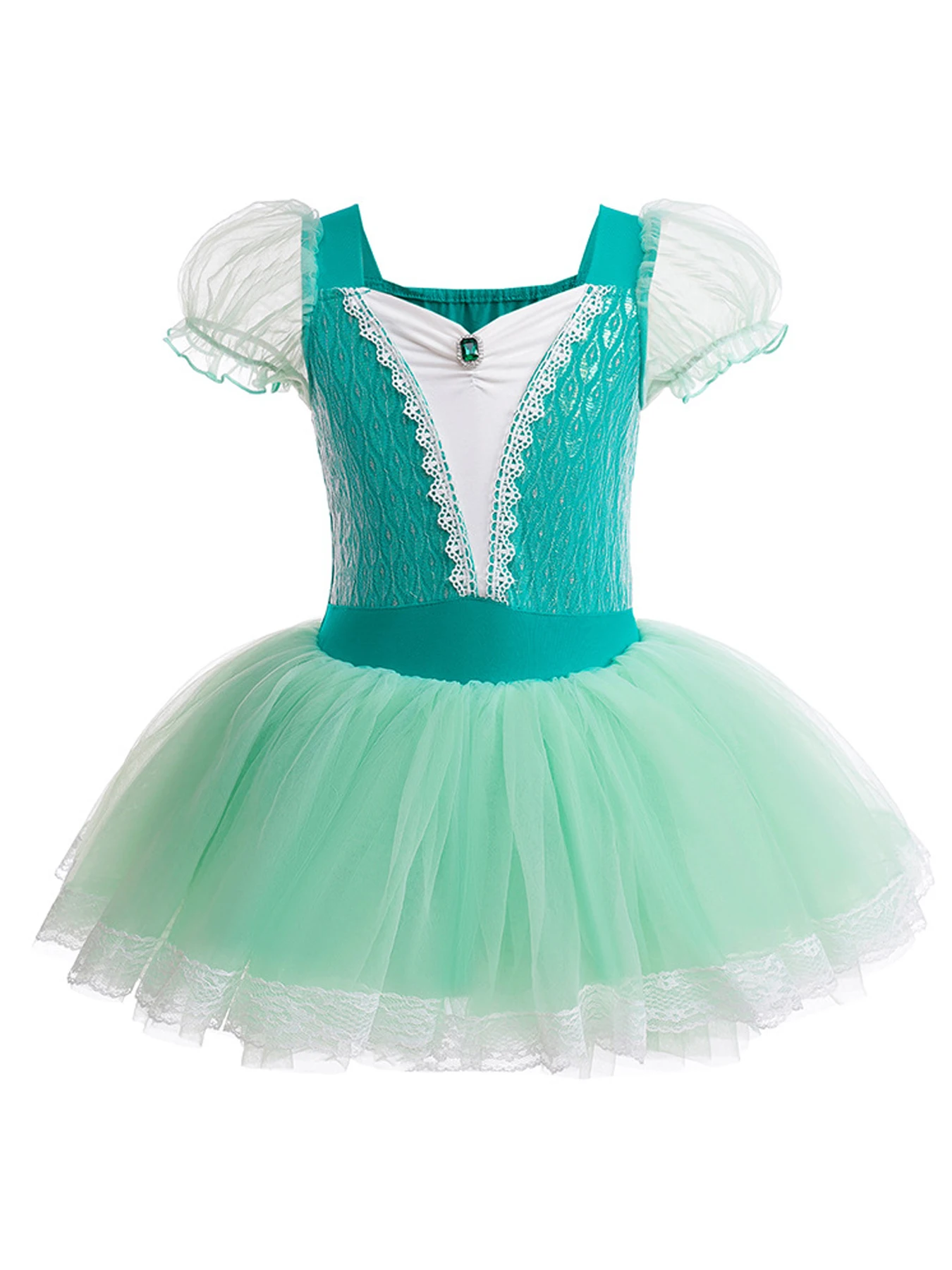 Comfortable and Elegant Green Short Sleeve Ballet Leotard Girls - Sports Dance Wear for Kids - Soft, Breathable and Comfortable