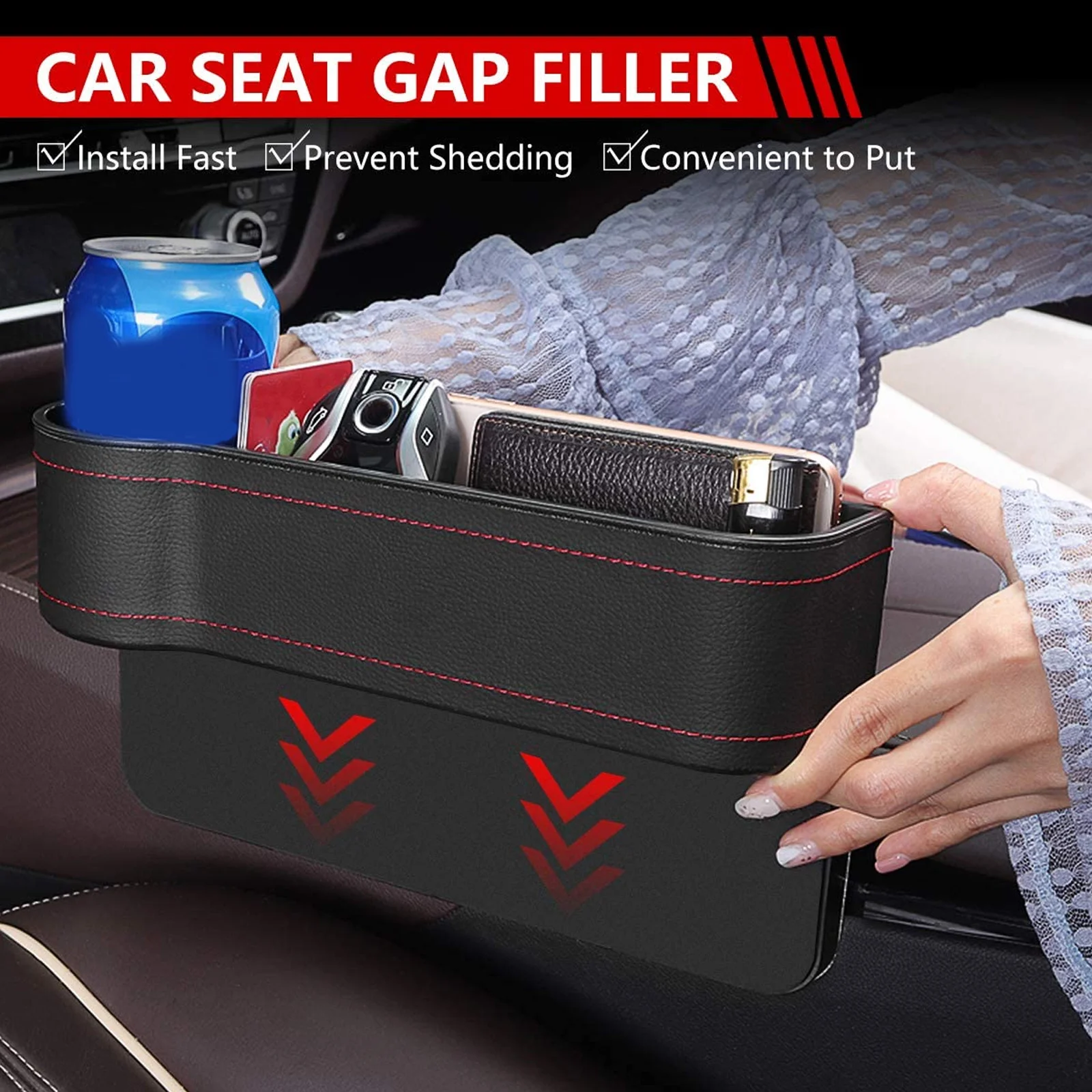 ที่จัดเก็บช่องว่างเบาะรถยนต์ 2 ชิ้น วัสดุพลาสติก สำหรับใส่โทรศัพท์มือถือ กระเป๋าสตางค์ บัตร จัดระเบียบช่องว่างข้างเบาะ