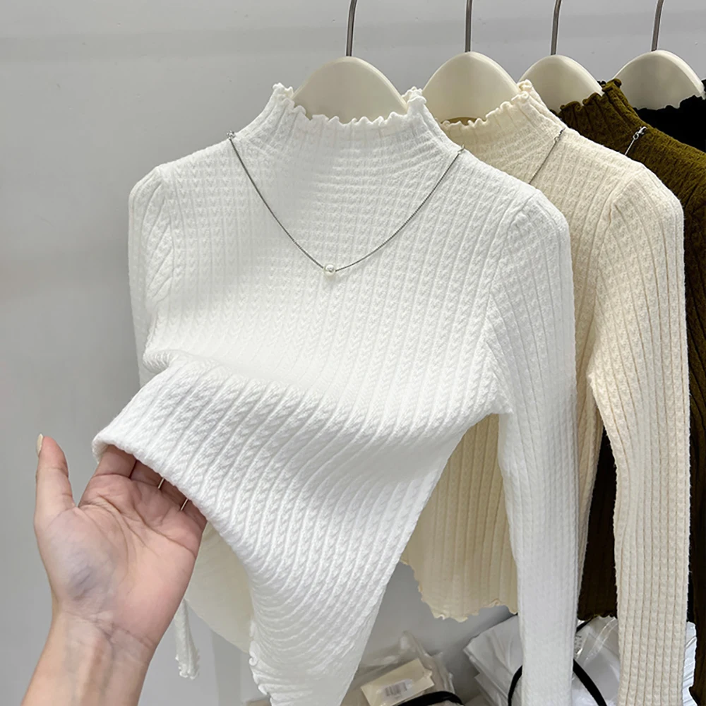 

Half High Collar Slim Knit Women Sweaters Autumn Winter Solid Knitted Twisted Pullover Tops Soft Warm Long Sleeve Base Sweater