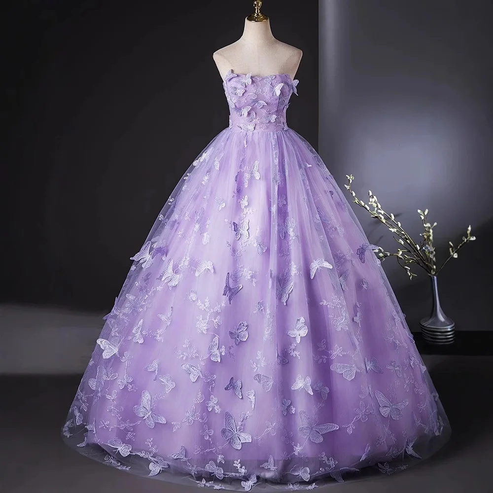 

Purple 2025 New Floral Quinceanera Dress Strapless Flowers Appliques Elegant Princess Ball Gowns Floor-length Vestido De Novia