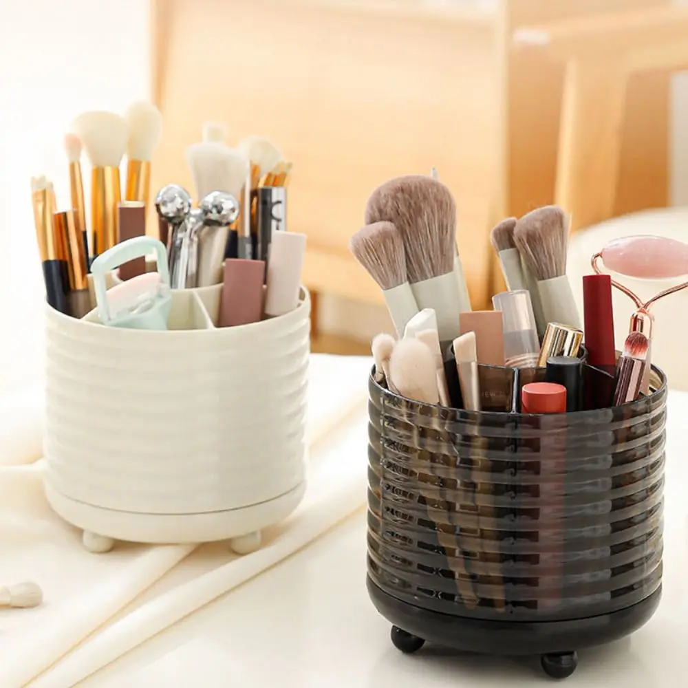 360° Rotating Pen Container Large Capacity Space Saving Makeup Brush Holder Plastic with 7 Compartments