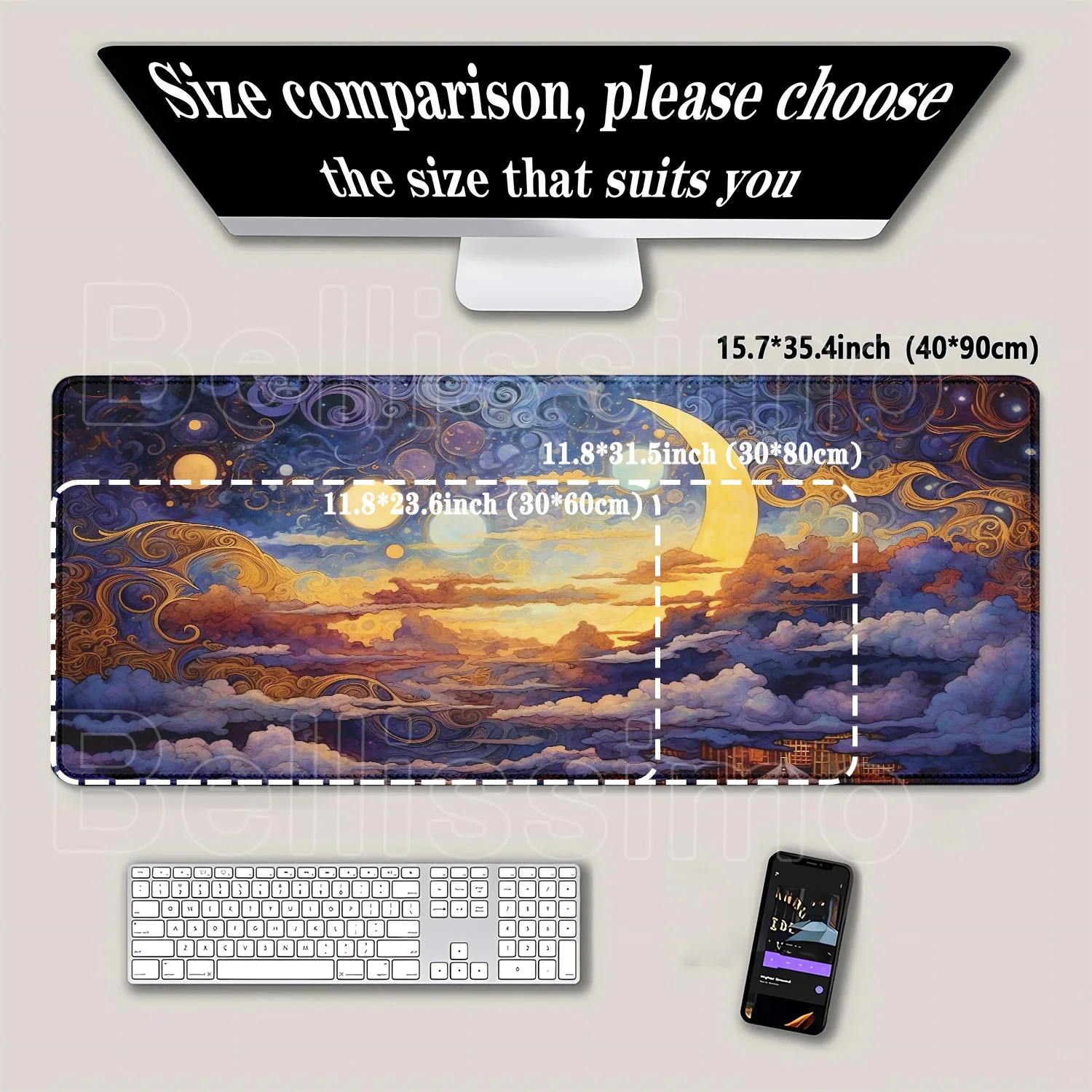 Moon and Sea Mouse Pad Gamer Starry Night Mousepad XXL คีย์บอร์ดยางธรรมชาติพรมนุ่มโต๊ะคอมพิวเตอร์โต๊ะ