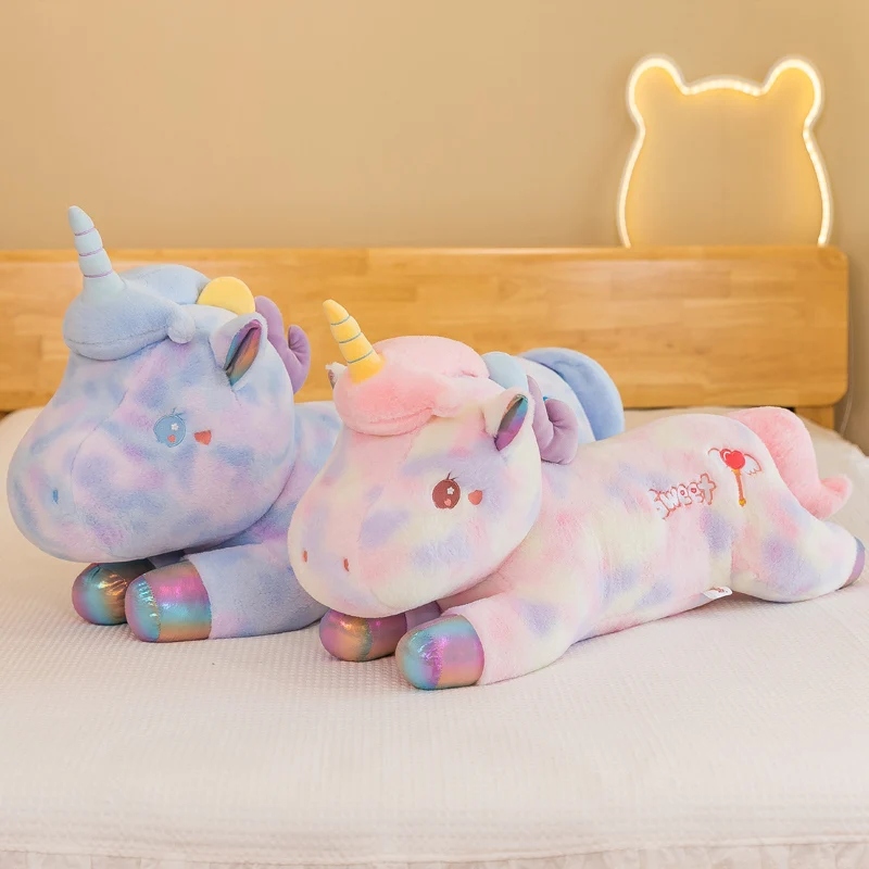 Unicórnio Kawaii Gigante Brinquedos de Pelúcia Animal Adorável, Cavalo Colorido, Almofada Longa, Boneca Macia, Casa, Decoração de Cama, Amante, Crianças, Presentes de Bebé, 60-100cm