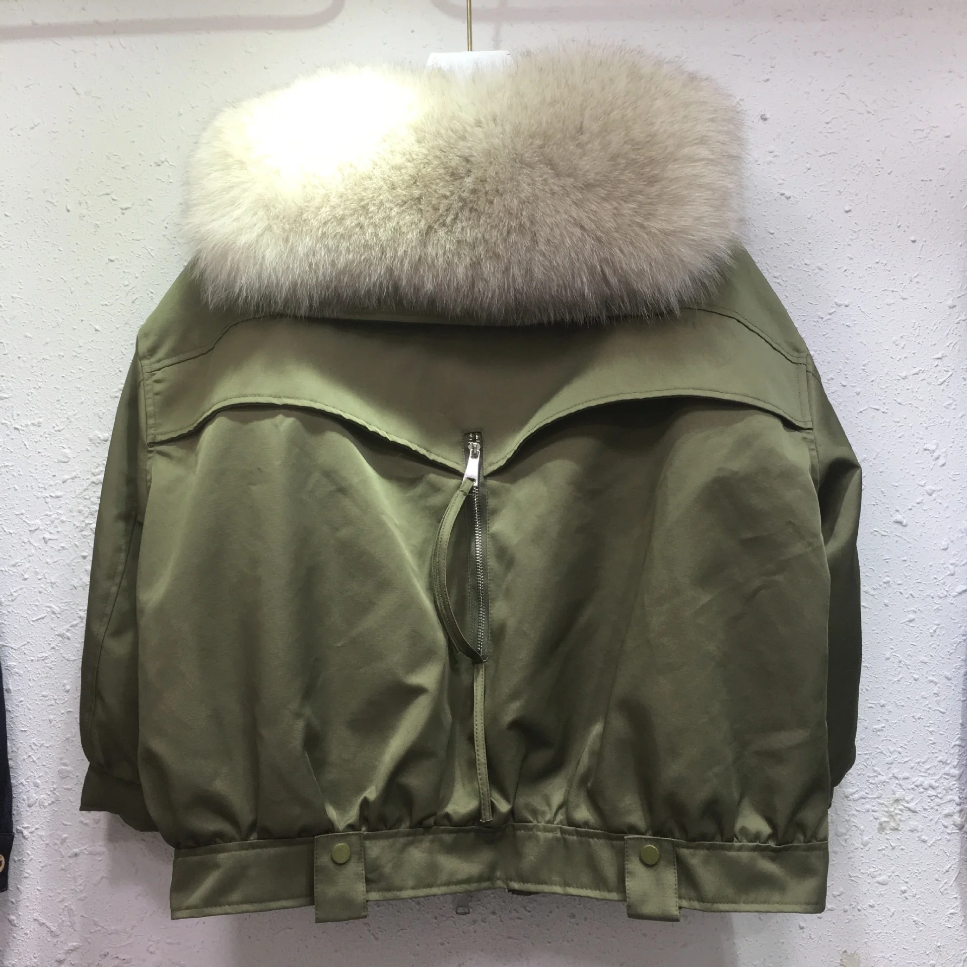 style Army green parka safari padded jacket female 2023 winter zipper loose warm real fox fur collar cotton coat for women