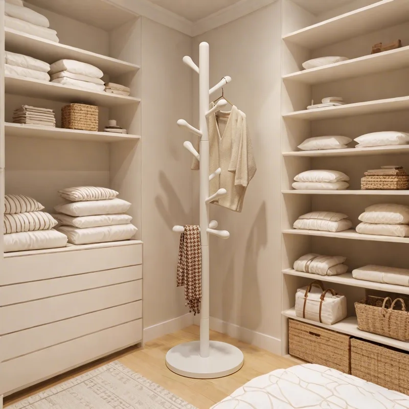 Cream-style door, solid wood coat rack, drying rack, bed end of bed, clothes artifact, bedroom floor hanger