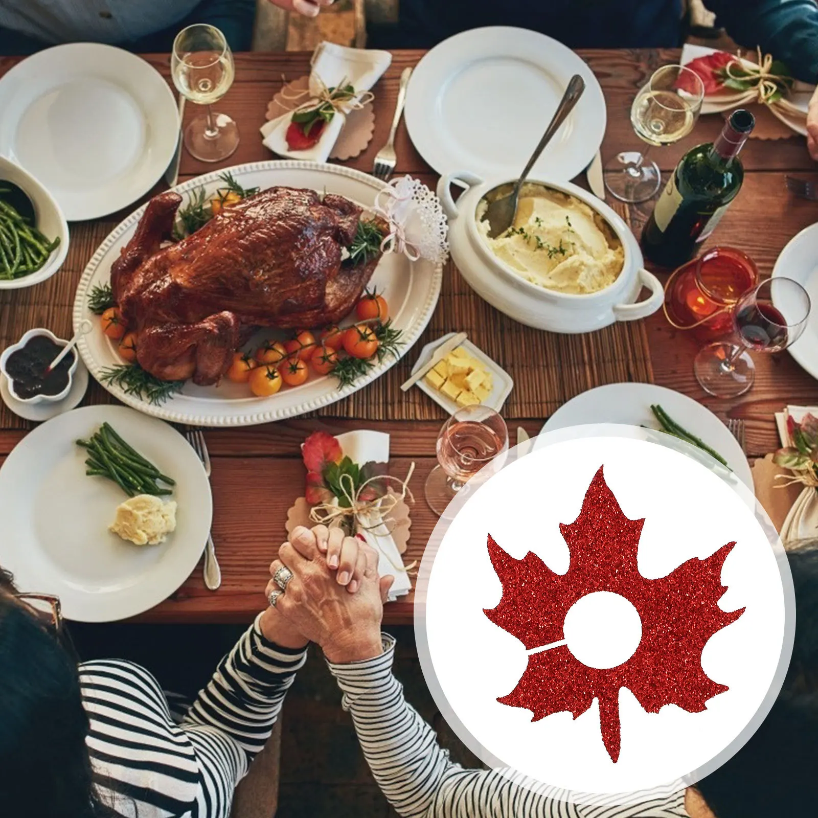 

6pcs Wine Glass Non-Woven Red Wine Ring Thanksgiving Party Cup Ring Maple Leaf Shaped Glass Markers Recognizer Holiday Gathering