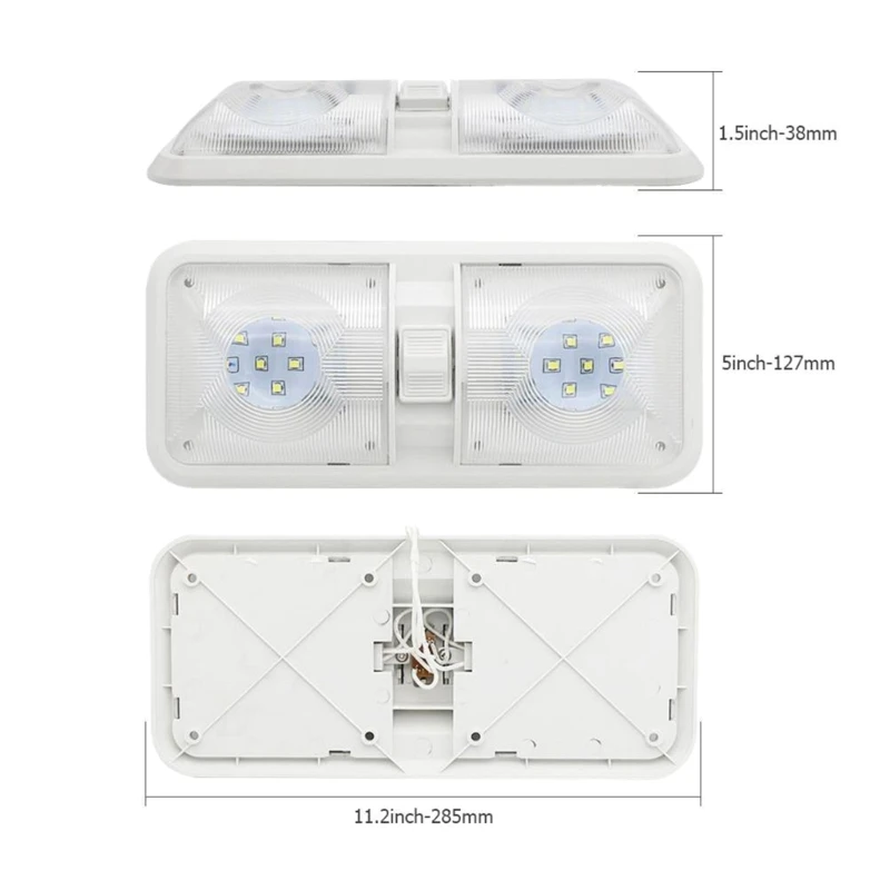 QM82 อุปกรณ์ติดตั้งไฟส่องสว่างภายในรถแคมป์ไฟโดมคู่พร้อมสวิตช์เปิด/ปิดเลนส์