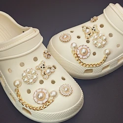 Fashion Golden Bear Shoe Charms for Crocs Rhinestone Pearl Garden Shoes Decorations Women Shoe Accessories Wedding Party Decor